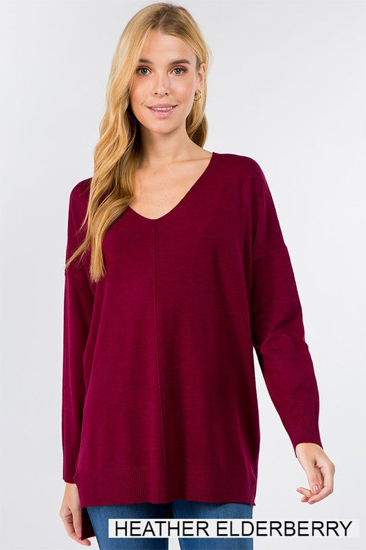 BROOKLYNN FRONT SEAM SOFTEST SWEATER IN HEATHER ELDERBERRY-Sweaters-MODE-Couture-Boutique-Womens-Clothing