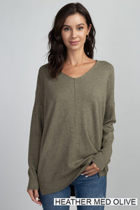 BROOKLYNN FRONT SEAM SOFTEST SWEATER IN HEATHER OLIVE-Sweaters-MODE-Couture-Boutique-Womens-Clothing