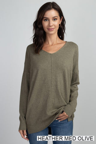 BROOKLYNN FRONT SEAM SOFTEST SWEATER IN HEATHER OLIVE-Sweaters-MODE-Couture-Boutique-Womens-Clothing