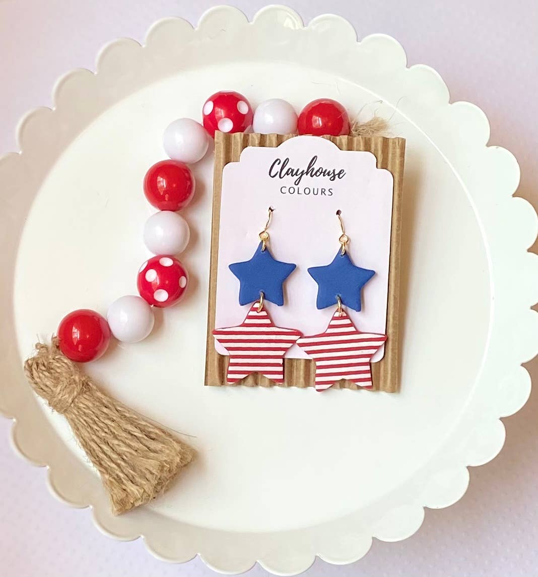 Red, White & Blue Clay Earrings | Patriotic Earrings-MODE-Couture-Boutique-Womens-Clothing