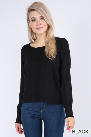 CAMILLA ROUND NECK SOFTEST FRONT SEAM SWEATER IN BLACK-Sweaters-MODE-Couture-Boutique-Womens-Clothing