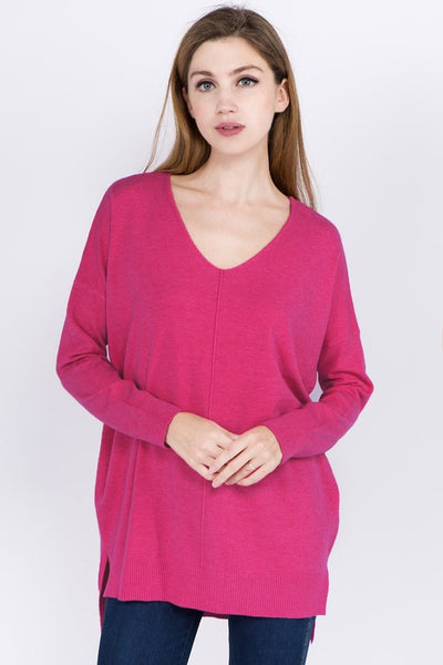 BROOKLYNN FRONT SEAM SOFTEST SWEATER IN ELECTRIC PINK-Sweaters-MODE-Couture-Boutique-Womens-Clothing