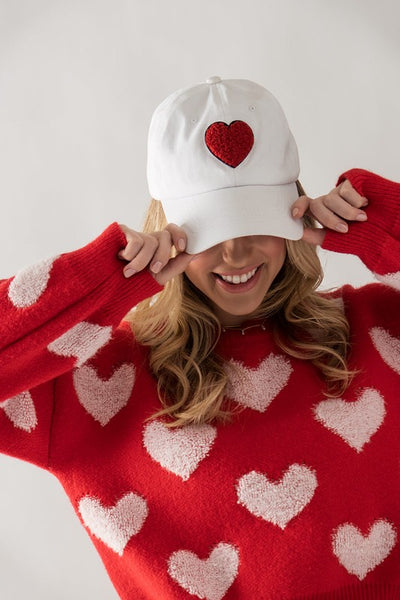 LOVE IS LOVE HEART BASEBALL CAP IN WHITE-hat-MODE-Couture-Boutique-Womens-Clothing