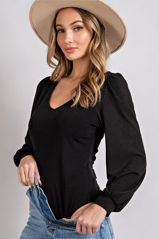 LINNY DEEP V-NECK LONG SLEEVE BODYSUIT IN BLACK-bodysuits-MODE-Couture-Boutique-Womens-Clothing