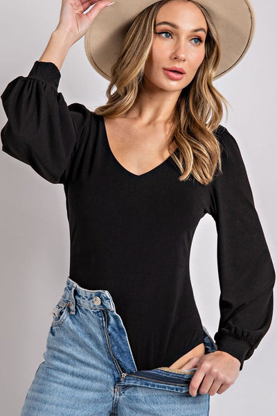 LINNY DEEP V-NECK LONG SLEEVE BODYSUIT IN BLACK-bodysuits-MODE-Couture-Boutique-Womens-Clothing