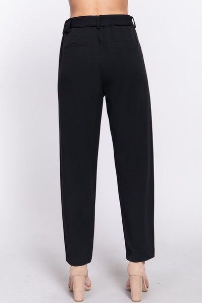 DESK TO DATE STRETCH BELTED DRESS PANT IN BLACK-Pants-MODE-Couture-Boutique-Womens-Clothing