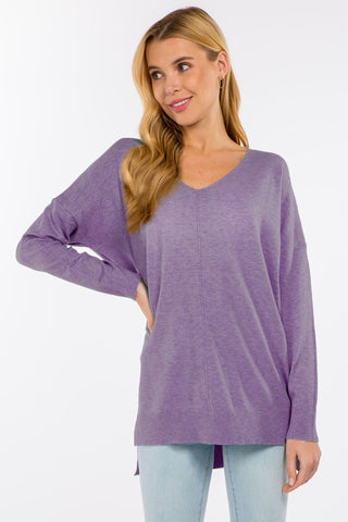 BROOKLYNN FRONT SEAM SOFTEST SWEATER IN HEATHER HYDRANGEA-Sweaters-MODE-Couture-Boutique-Womens-Clothing
