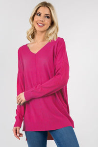 BROOKLYNN FRONT SEAM SOFTEST SWEATER IN ELECTRIC PINK-Sweaters-MODE-Couture-Boutique-Womens-Clothing