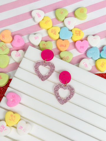 ACRYLIC GLITTER OPEN HEART DANGLE EARRING IN PINK-EARRINGS-MODE-Couture-Boutique-Womens-Clothing