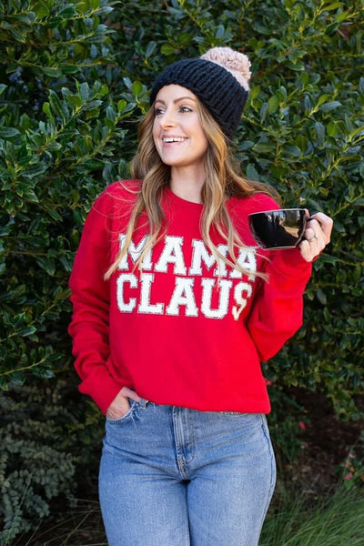 MAMA CLAUSE GRAPHIC SWEATSHIRT IN RED-MODE-Couture-Boutique-Womens-Clothing