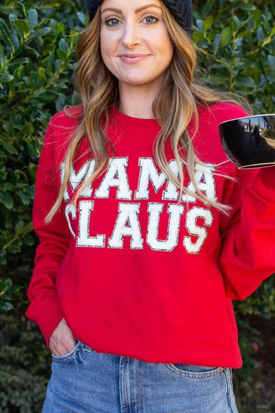 MAMA CLAUSE GRAPHIC SWEATSHIRT IN RED-MODE-Couture-Boutique-Womens-Clothing