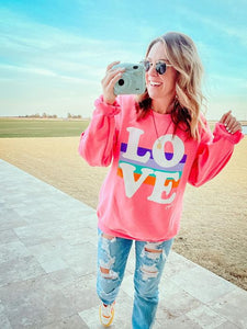 LOVE GRAPHIC SWEATSHIRT IN NEON PINK-Graphic Sweatshirt-MODE-Couture-Boutique-Womens-Clothing