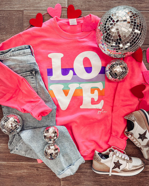 LOVE GRAPHIC SWEATSHIRT IN NEON PINK-Graphic Sweatshirt-MODE-Couture-Boutique-Womens-Clothing