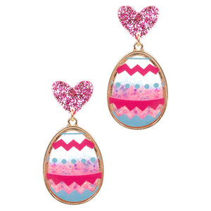 EASTER EGG GLITTER HEART POST EARRINGS IN PINK-EARRINGS-MODE-Couture-Boutique-Womens-Clothing