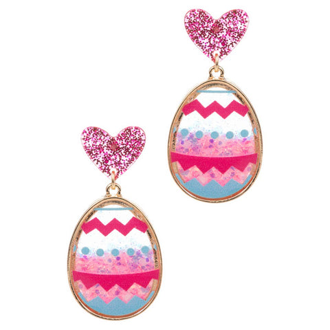 EASTER EGG GLITTER HEART POST EARRINGS IN PINK-EARRINGS-MODE-Couture-Boutique-Womens-Clothing