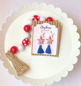 Red, White & Blue Clay Earrings | Patriotic Earrings-MODE-Couture-Boutique-Womens-Clothing