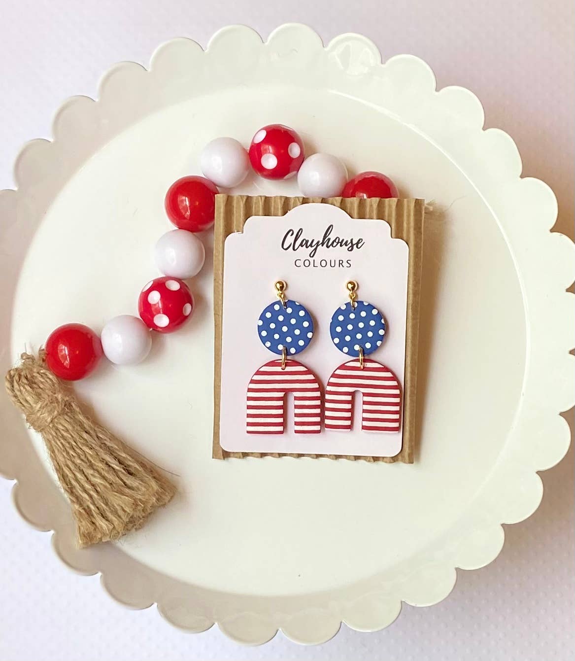 Red, White & Blue Clay Earrings | Patriotic Earrings-MODE-Couture-Boutique-Womens-Clothing