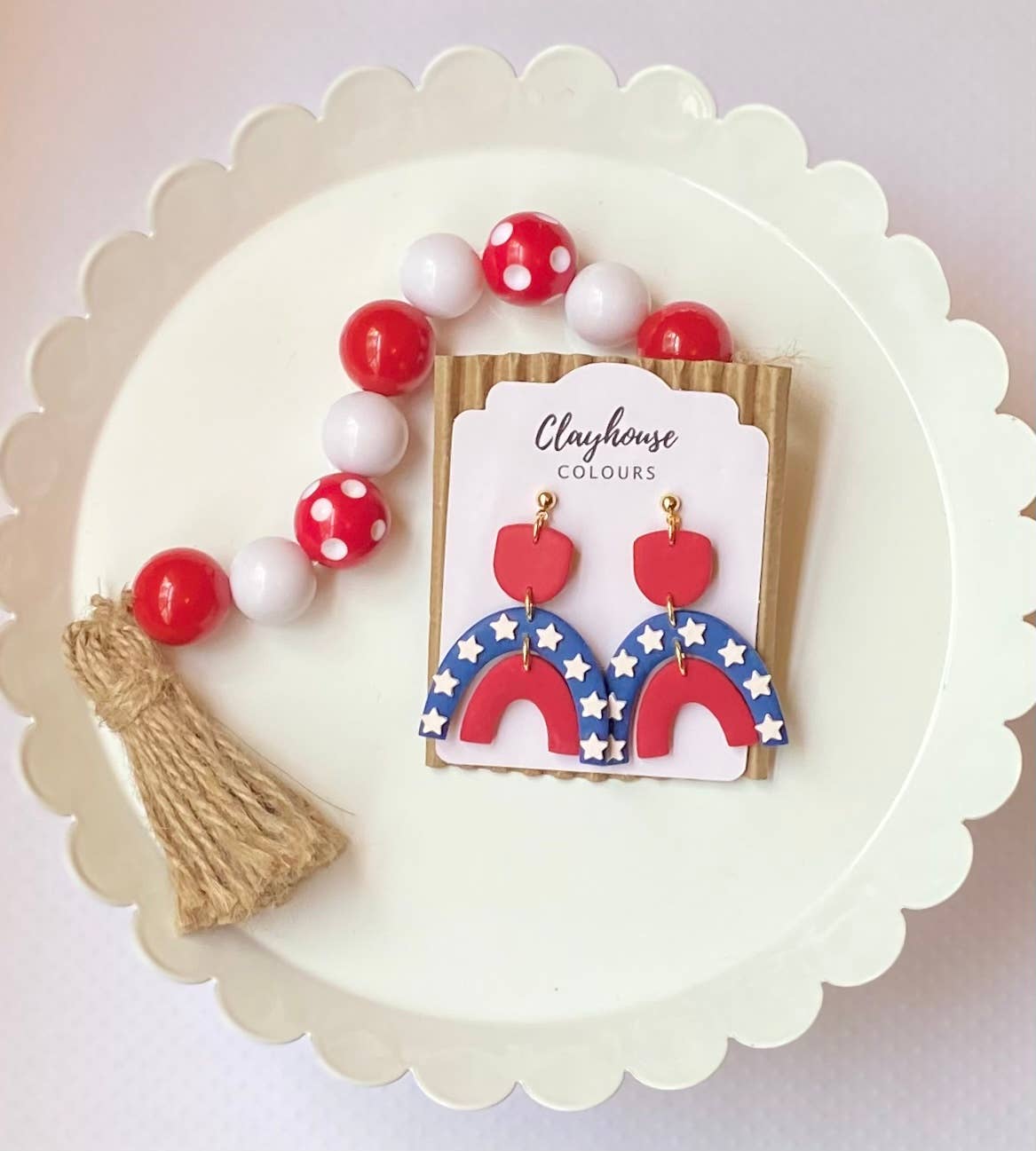 Red, White & Blue Clay Earrings | Patriotic Earrings-MODE-Couture-Boutique-Womens-Clothing