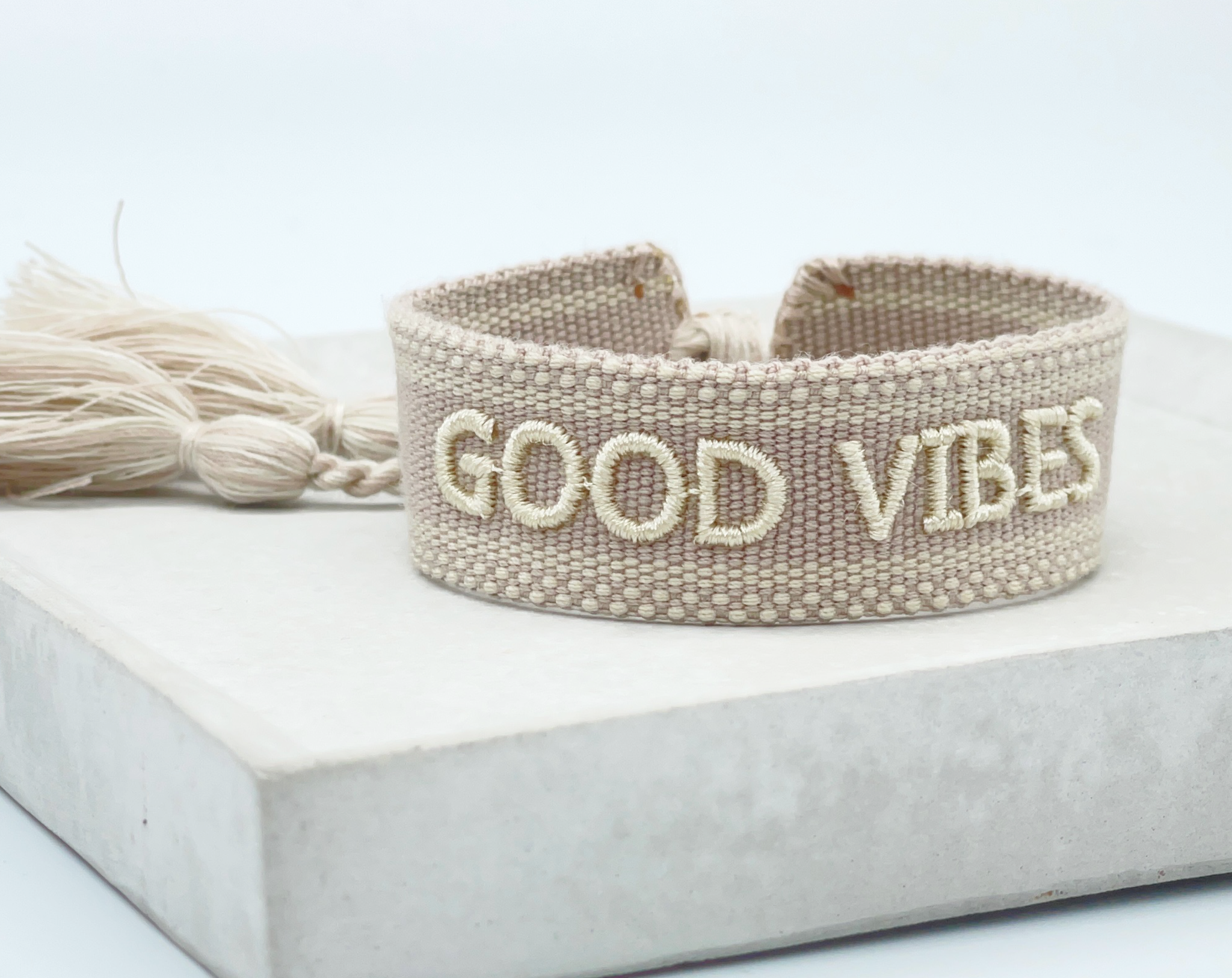 GOOD VIBES STATEMENT BRACELET IN LIGHT TAUPE-BRACELET-MODE-Couture-Boutique-Womens-Clothing