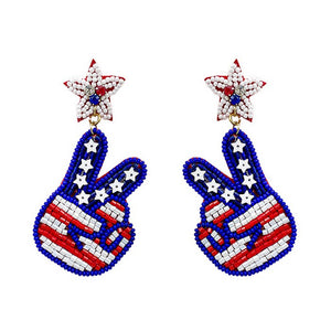 SEED BEADED USA FLAG PEACE SIGN EARRINGS-MODE-Couture-Boutique-Womens-Clothing