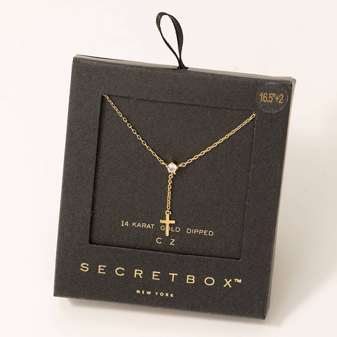 Secret Box Dainty Cross Charm Y Necklace-MODE-Couture-Boutique-Womens-Clothing