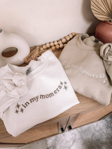 IN MY MOM ERA EMBROIDERED CREWNECK SWEATSHIRT IN SAND-MODE-Couture-Boutique-Womens-Clothing