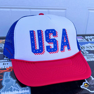 USA STARS TRUCKER HAT IN WHITE-hat-MODE-Couture-Boutique-Womens-Clothing