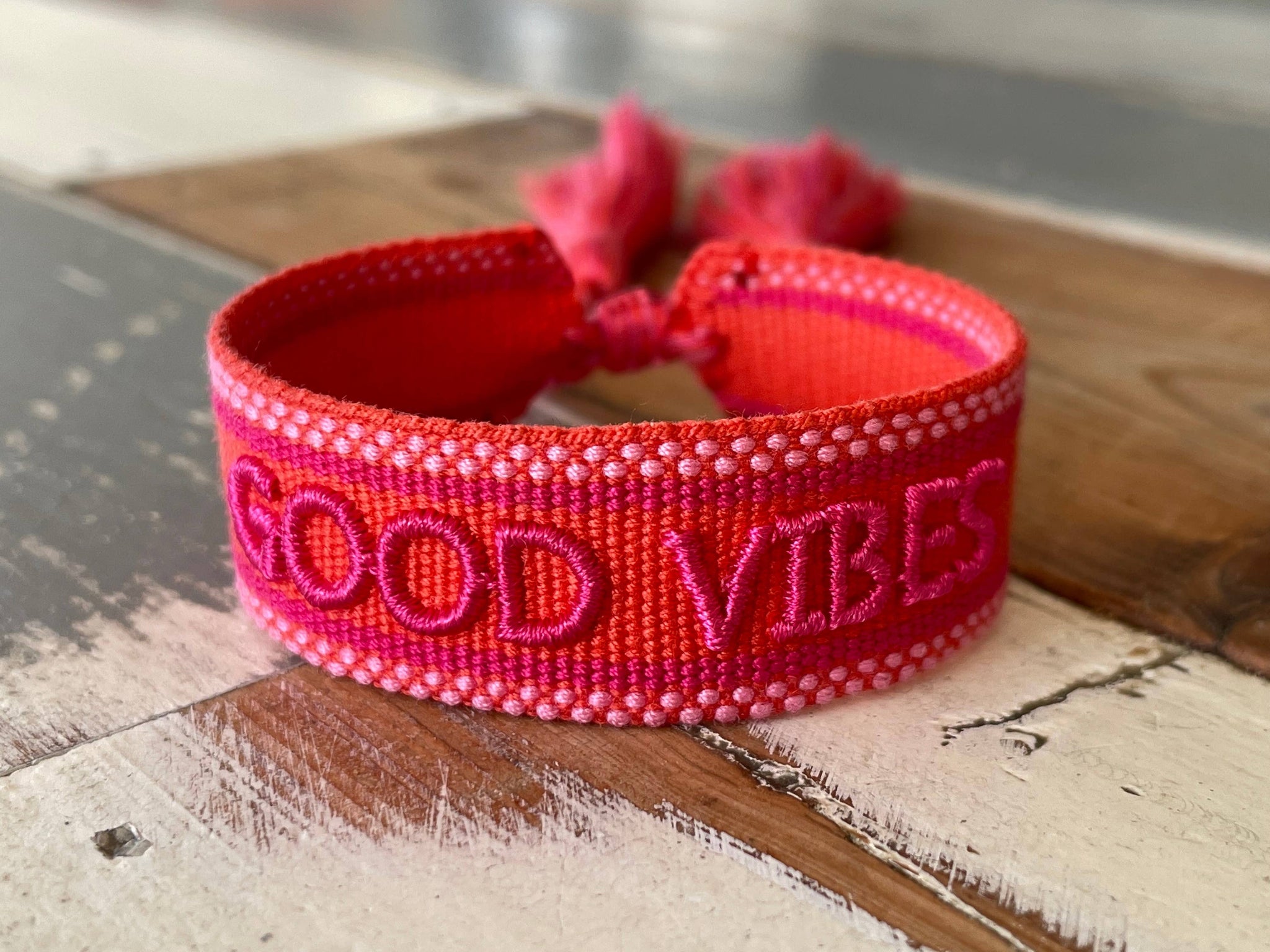 GOOD VIBES STATEMENT BRACELET IN RED ORANGE-BRACELET-MODE-Couture-Boutique-Womens-Clothing