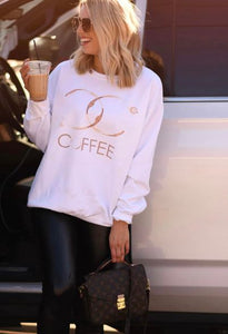COFFEE GRAPHIC SWEATSHIRT IN WHITE-Graphic Sweatshirt-MODE-Couture-Boutique-Womens-Clothing