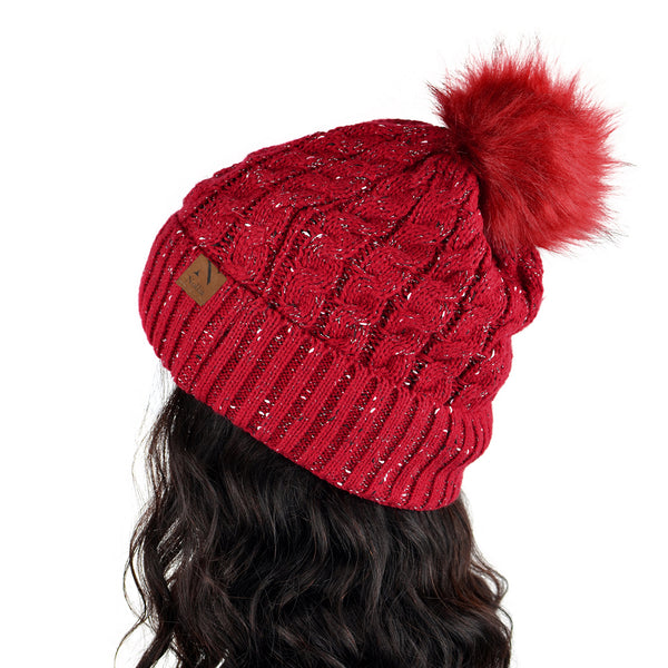 MAGICAL SLEIGH RIDE SPECKLED KNIT POM POM HAT-Hats-MODE-Couture-Boutique-Womens-Clothing