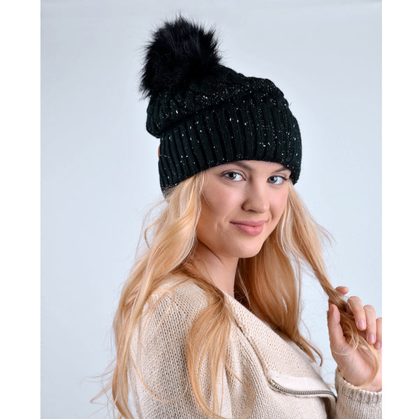 MAGICAL SLEIGH RIDE SPECKLED KNIT POM POM HAT-Hats-MODE-Couture-Boutique-Womens-Clothing