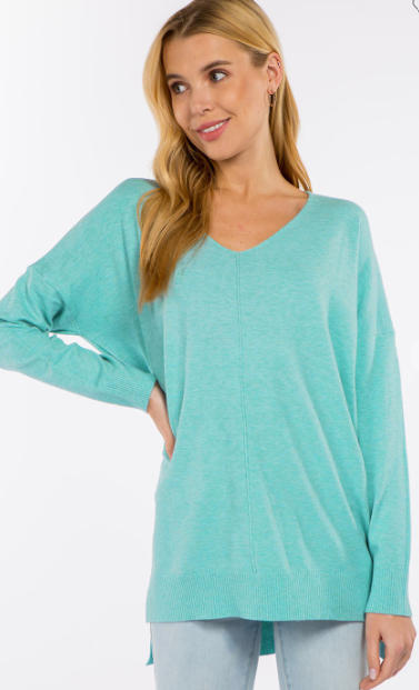 BROOKLYNN SWEATER IN HEATHER CYAN-Sweaters-MODE-Couture-Boutique-Womens-Clothing