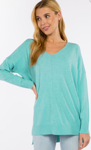 BROOKLYNN SWEATER IN HEATHER CYAN-Sweaters-MODE-Couture-Boutique-Womens-Clothing