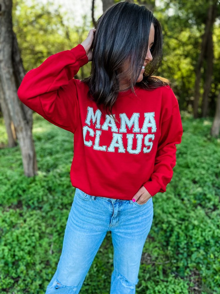 MAMA CLAUSE GRAPHIC SWEATSHIRT IN RED-MODE-Couture-Boutique-Womens-Clothing