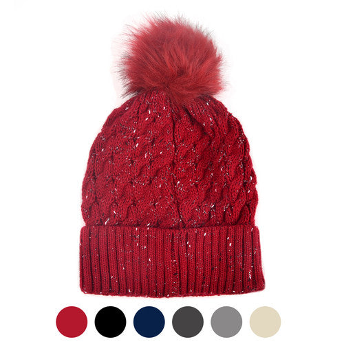 MAGICAL SLEIGH RIDE SPECKLED KNIT POM POM HAT-Hats-MODE-Couture-Boutique-Womens-Clothing