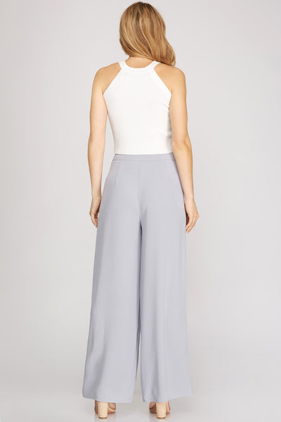 MIDNIGHT BOTTLE WOVEN WIDE PANTS WITH PINTUCK IN BLUE GRAY-Pants-MODE-Couture-Boutique-Womens-Clothing
