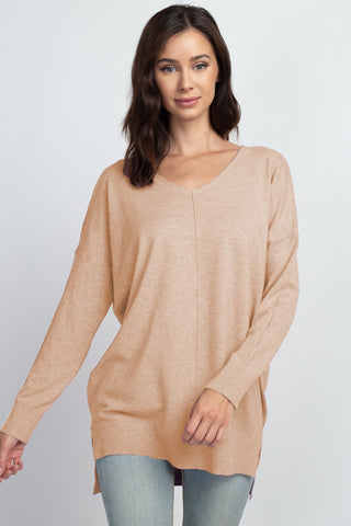 BROOKLYNN FRONT SEAM SOFTEST SWEATER IN HEATHER LIGHT TAUPE-Sweaters-MODE-Couture-Boutique-Womens-Clothing