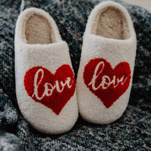 LOVE HEART FUZZY SLIPPERS IN CREAM-MODE-Couture-Boutique-Womens-Clothing