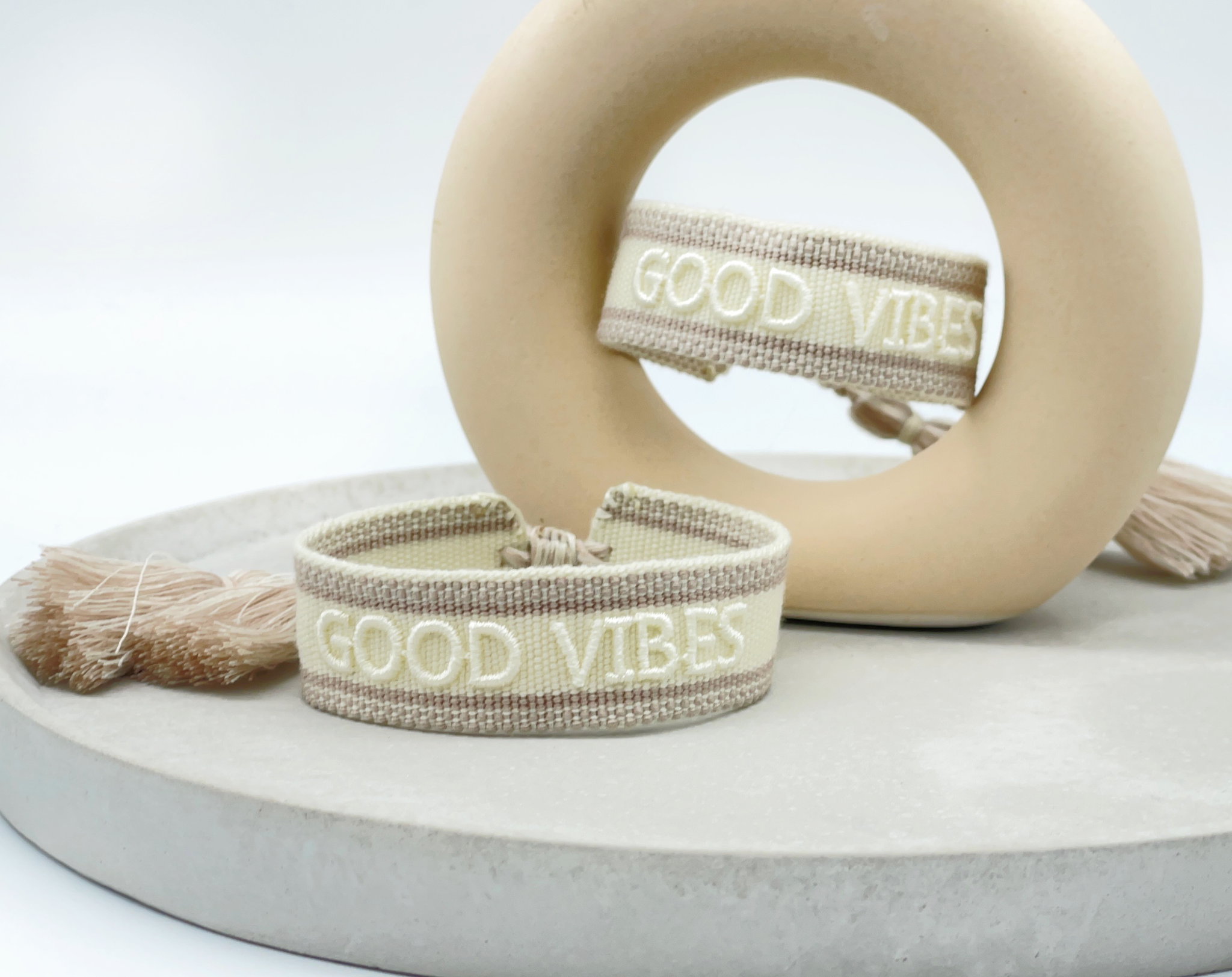 GOOD VIBES STATEMENT BRACELET IN ECRU-BRACELET-MODE-Couture-Boutique-Womens-Clothing