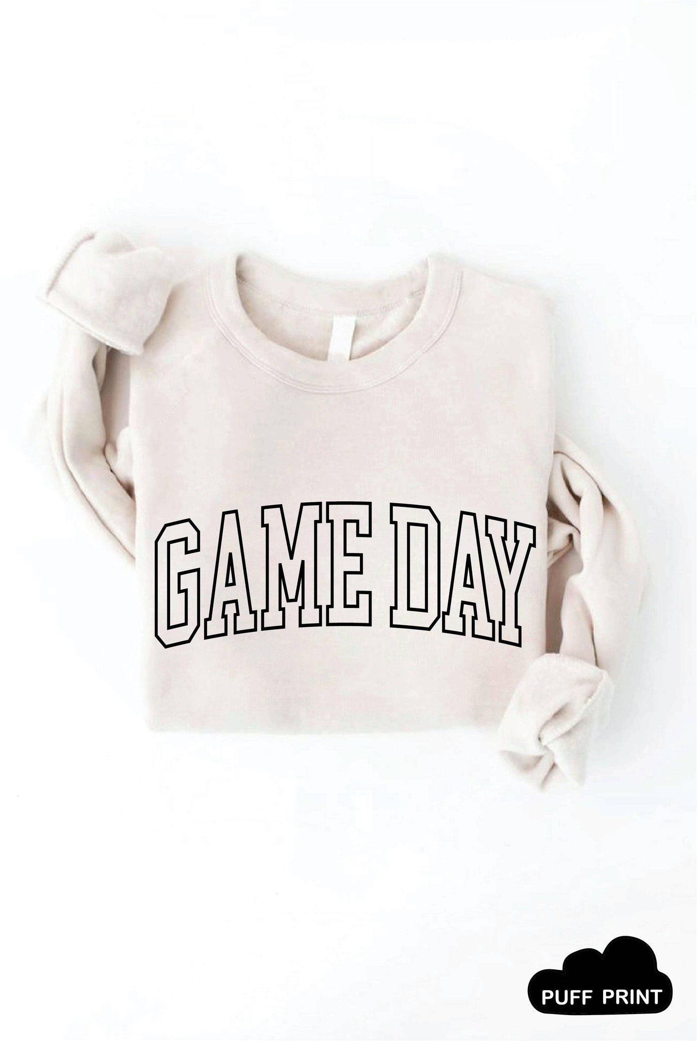 GAME DAY PUFF PRINT GRAPHIC SWEATSHIRT IN HEATHER DUST-Graphic Sweatshirt-MODE-Couture-Boutique-Womens-Clothing