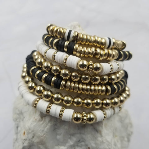BEADED HEISHI BRACELETS IN GOLD (SET OF 7)-BRACELET-MODE-Couture-Boutique-Womens-Clothing