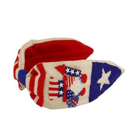 USA Flag Seed Beaded Bow Headband: ONE SIZE / MULTI-MODE-Couture-Boutique-Womens-Clothing