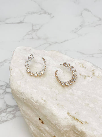GLITZY CUBIC ZIRCONIA HOOP EARRINGS IN GOLD-MODE-Couture-Boutique-Womens-Clothing