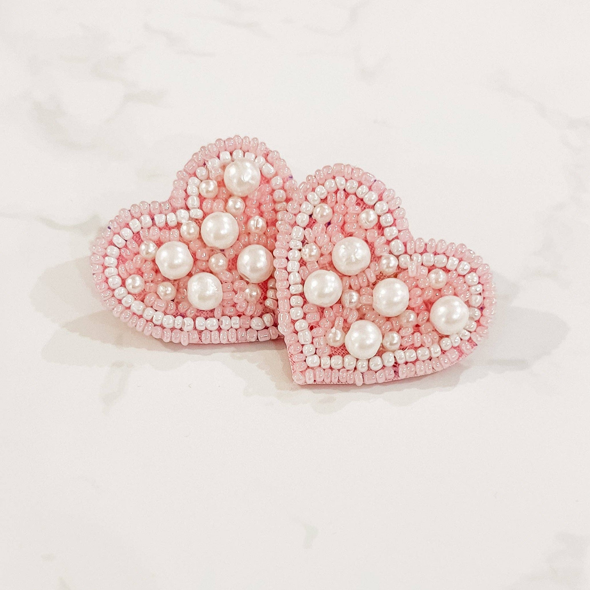 Pearl & Pink Heart Studs-EARRINGS-MODE-Couture-Boutique-Womens-Clothing