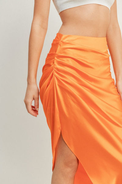 SABRINA RUCHED MIDI SKIRT IN TANGERINE-MODE-Couture-Boutique-Womens-Clothing
