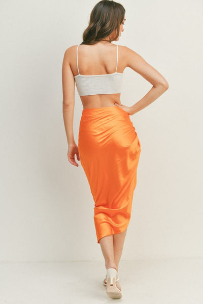 SABRINA RUCHED MIDI SKIRT IN TANGERINE-MODE-Couture-Boutique-Womens-Clothing