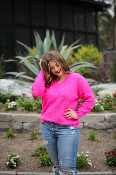 HOOKED ON A FEELIN' CUT OUT HEART SWEATER IN HOT PINK-Sweaters-MODE-Couture-Boutique-Womens-Clothing