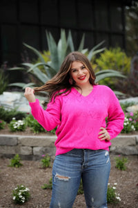 HOOKED ON A FEELIN' CUT OUT HEART SWEATER IN HOT PINK-Sweaters-MODE-Couture-Boutique-Womens-Clothing