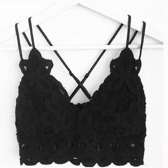 HEAD IN THE CLOUDS CROCHET LACE CRISS CROSS STRAP BRALETTE IN BLACK-BRALETTE-MODE-Couture-Boutique-Womens-Clothing