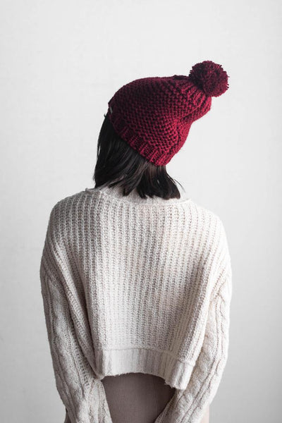 MITZI KNIT POM BEANIE IN MAROON-hat-MODE-Couture-Boutique-Womens-Clothing